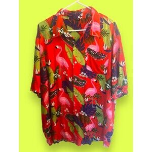 Florida Gators Shirt Men's Hawaiian Pink Flamingos Red Pink Floral NCAA 2XL EUC